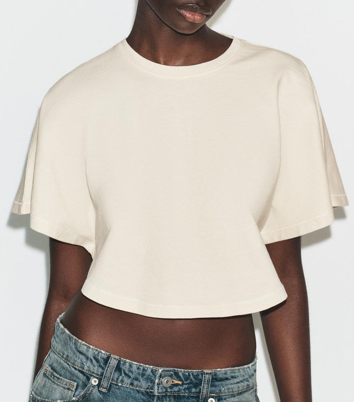 Damen cropped T-Shirt mit weit geschnittenen Ärmeln und weichem Baumwollmaterial Echo Archiv