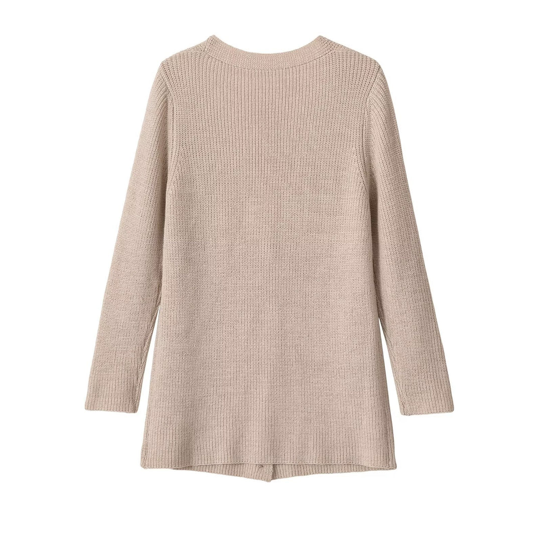 Damen Longline Strickcardigan mit V‑Ausschnitt und Holzknöpfen Echo Archiv
