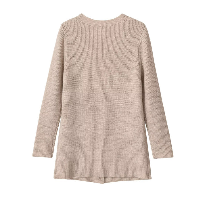 Damen Longline Strickcardigan mit V‑Ausschnitt und Holzknöpfen Echo Archiv