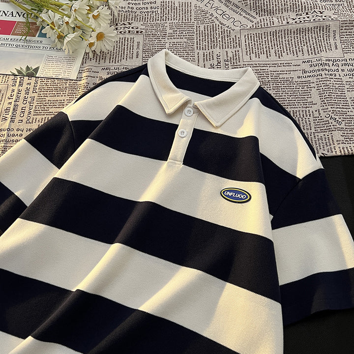 Herren gestreiftes Kurzarm-Polohemd aus atmungsaktivem Baumwollmaterial Echoarchiv