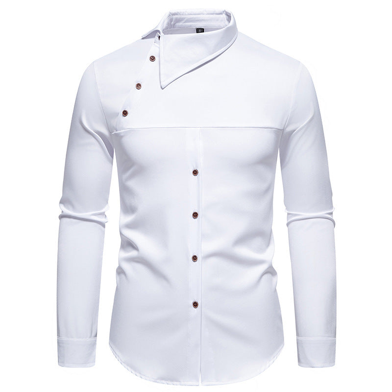 Herren modisches Hemd mit asymmetrischem Kragen und stilvollen Knopfdetails Echoarchiv