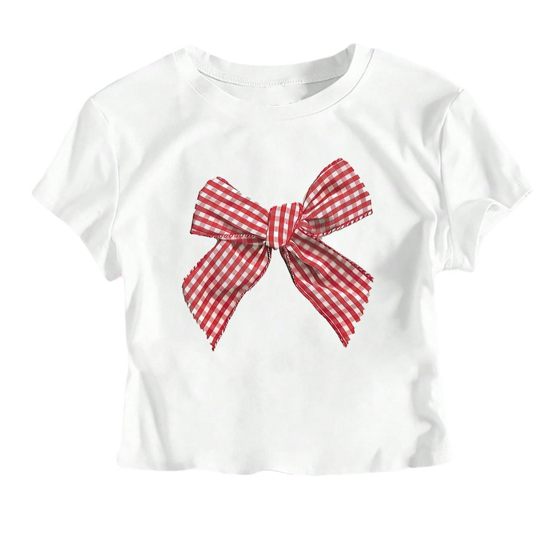 Damen Crop-T-Shirt mit verspieltem Karoband-Motiv und lässigem Schnitt Echo Archiv