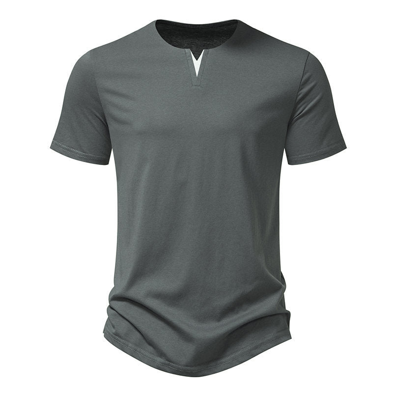 Herren Kurzarm-Henley-T-Shirt mit kreativem V-Ausschnitt und angenehmem Tragegefühl Echoarchiv