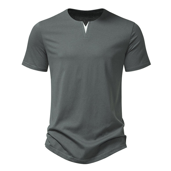 Herren Kurzarm-Henley-T-Shirt mit kreativem V-Ausschnitt und angenehmem Tragegefühl Echoarchiv