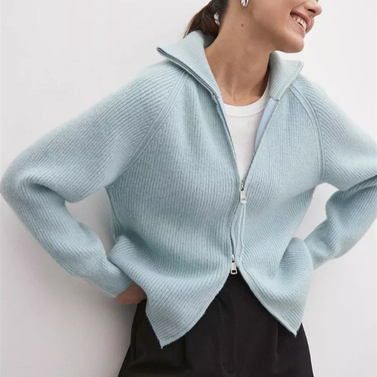 Damen Strickjacke mit hohem Kragen und Reißverschluss Echoarchiv