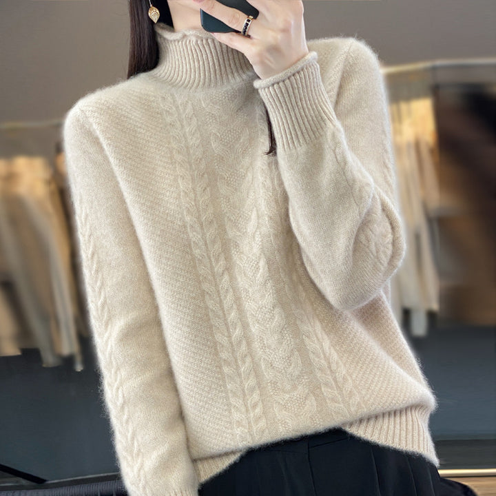 Damen Weicher Zopfstrick‑Mockneckpullover mit kaschmirähnlicher Haptik und verlängerten Rippbündchen Echoarchiv