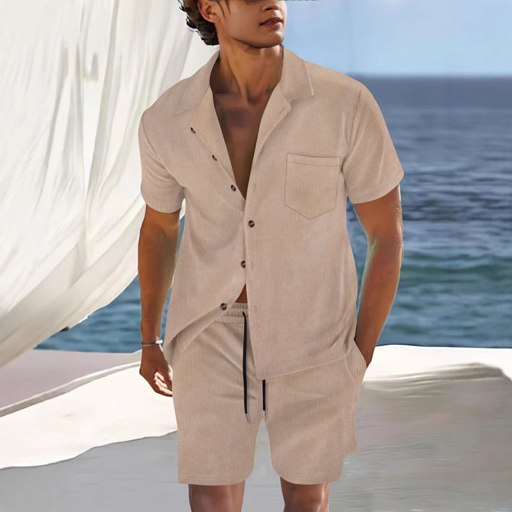 Herren lässiges Kurzarm-Hemd mit passender Shorts Echoarchiv