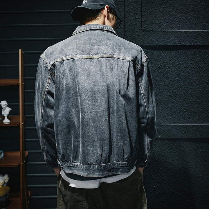 Herren Lässige Denimjacke mit modernen Applikationen Echoarchiv