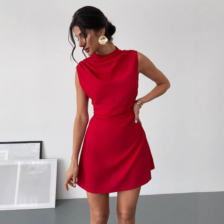Damen Elegantes Kurzarmkleid mit hohem Stehkragen und geschmeidigem Schnitt Echo Archiv