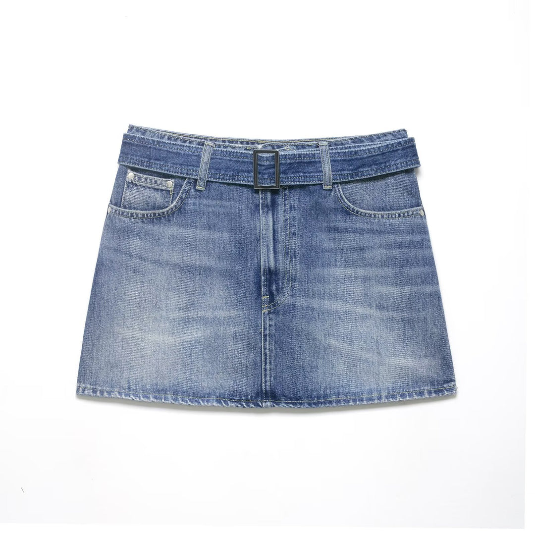 Damen Jeansrock mit verstellbarem Gürtel und klassischen Taschen Echo Archiv