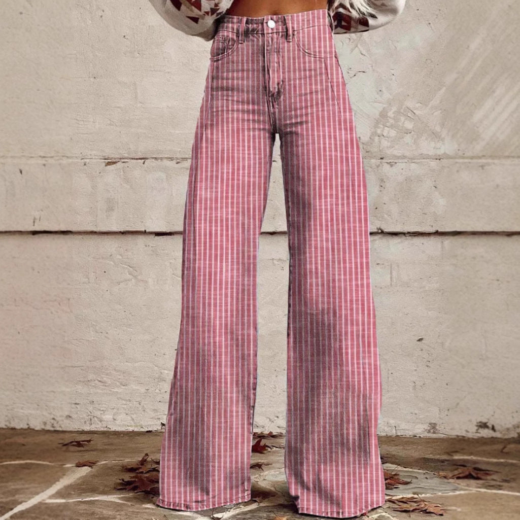 Damen nan weite Hose mit hohem Bund in Leinenoptik und vertikalen Nadelstreifen Schlaghose Echo Archiv
