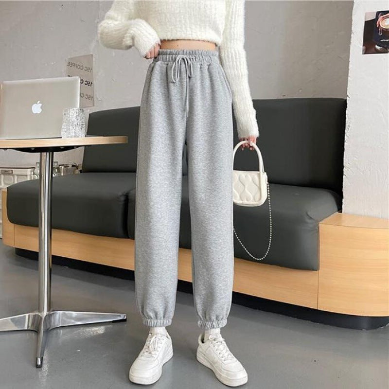 Damen weite hochgeschnittene Sweatpants mit elastischem Bund Kordelzug und gerippten Knöchelbündchen – Avérine