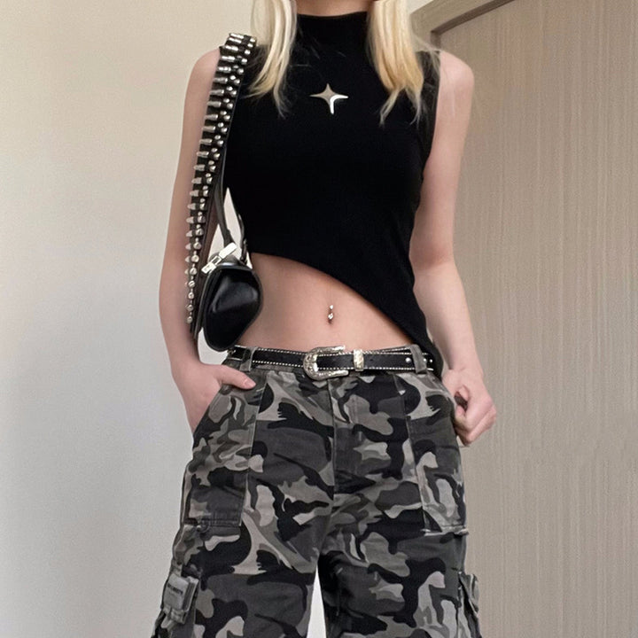 Damen asymmetrisches Crop-Top mit modernem Design und dekorativen Details Echo Archiv
