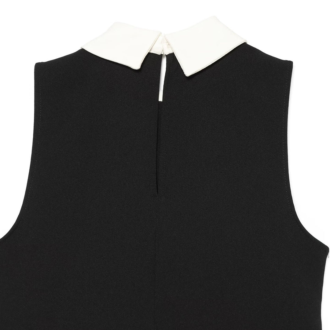 Damen Ärmelloses A‑Linien‑Minikleid mit kontrastierendem Hemdkragen und dekorativen Zierknopfleisten Echoarchiv