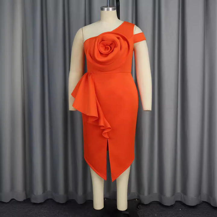 Damen Elegantes One-Shoulder Kleid mit Zierblüte und asymmetrischem Saum Echo Archiv