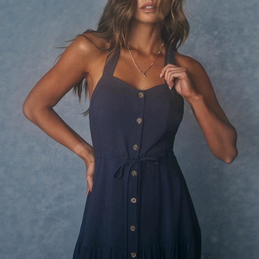Damen Maxikleid mit nostalgischem Knopfverschluss und verstellbaren Trägern Echo Archiv