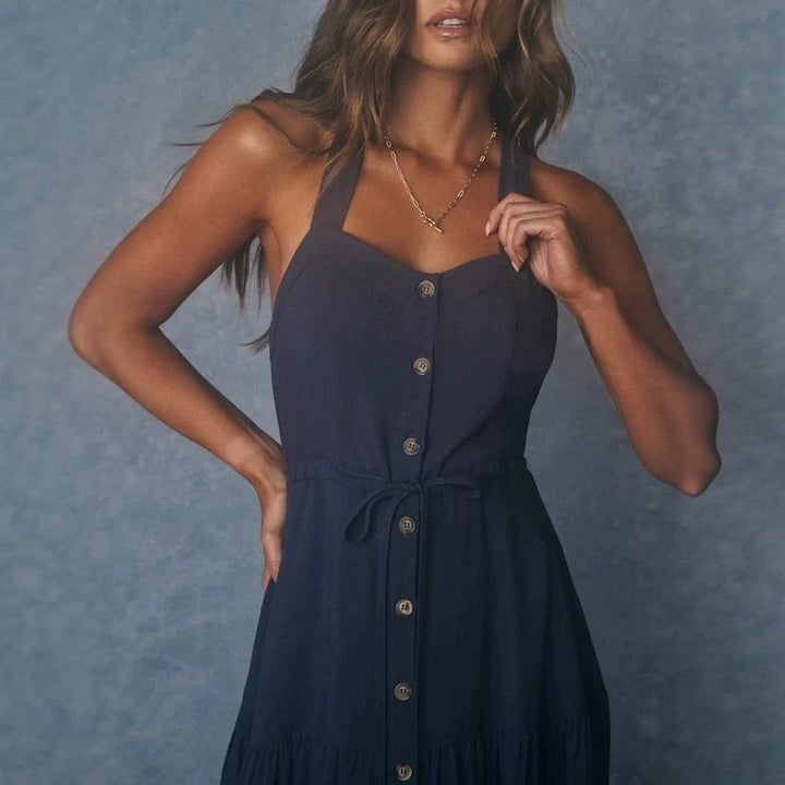 Damen Maxikleid mit nostalgischem Knopfverschluss und verstellbaren Trägern Echo Archiv