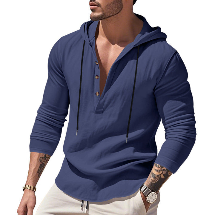 Herren lässiges Langarm-Hoodie mit Knopfleiste und Echoarchivrnem Schnitt Echoarchiv