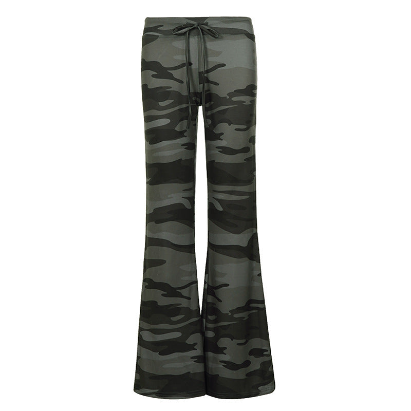 Damen Weiche Schlaghose im Camouflage-Muster mit Tunnelzug und hoher Taille Echo Archiv