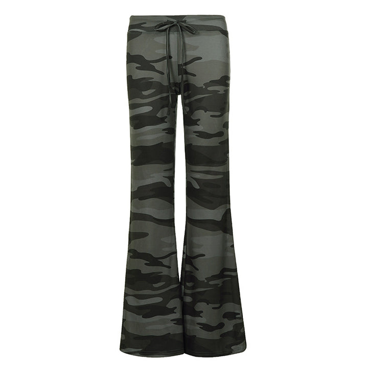 Damen Weiche Schlaghose im Camouflage-Muster mit Tunnelzug und hoher Taille Echo Archiv