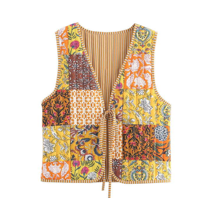 Damen Patchwork-Weste mit Bindeband und V-Ausschnitt Echo Archiv