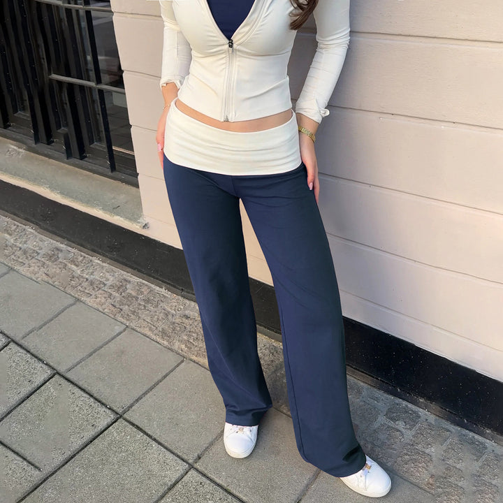 Damen nan weiche Yoga-Loungehose mit umklappbarem Bund und weitem Bein Echo Archiv