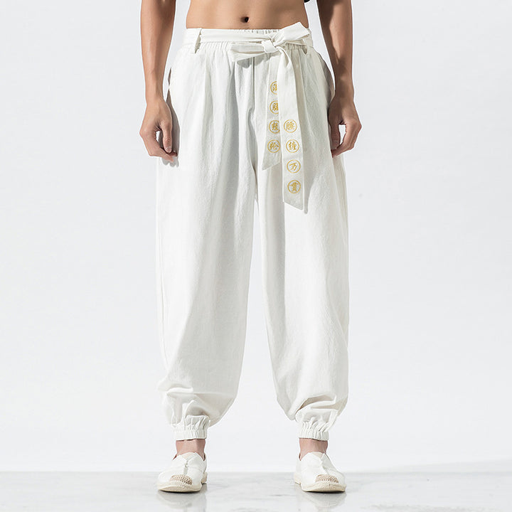 Damen nan weite Leinenhose mit Tunnelzug Bund Bindedetail und elastischen Knöchelabschlüssen Echo Archiv