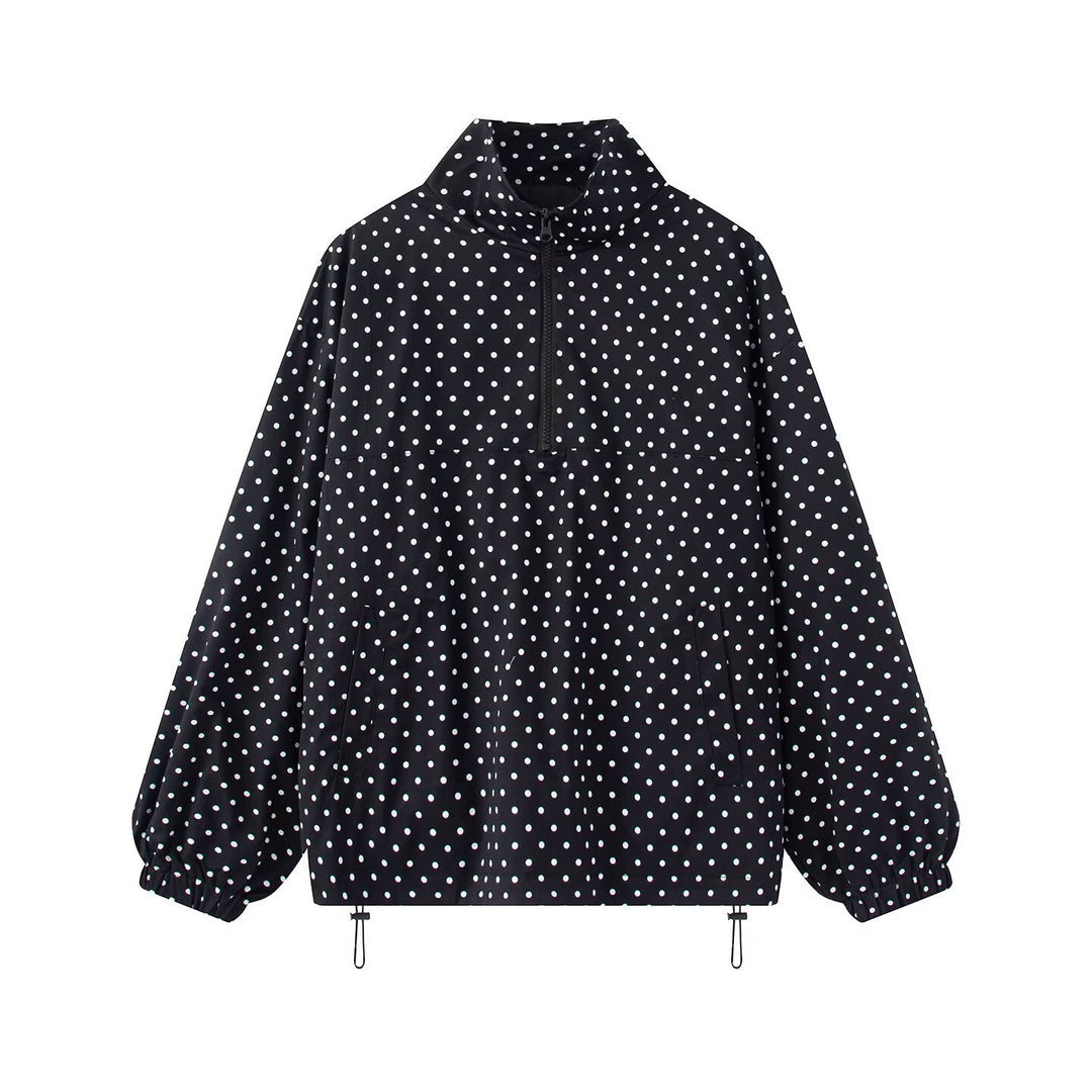 Damen Gepunkteter leichter Anorak mit Halbzip, Kängurutasche und Kordelzug Echo Archiv