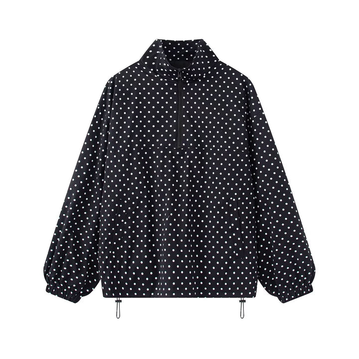 Damen Gepunkteter leichter Anorak mit Halbzip, Kängurutasche und Kordelzug Echo Archiv