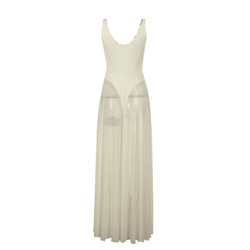 Damen Stilvolles Maxikleid mit transparentem Rock und elegantem V-Ausschnitt Echo Archiv