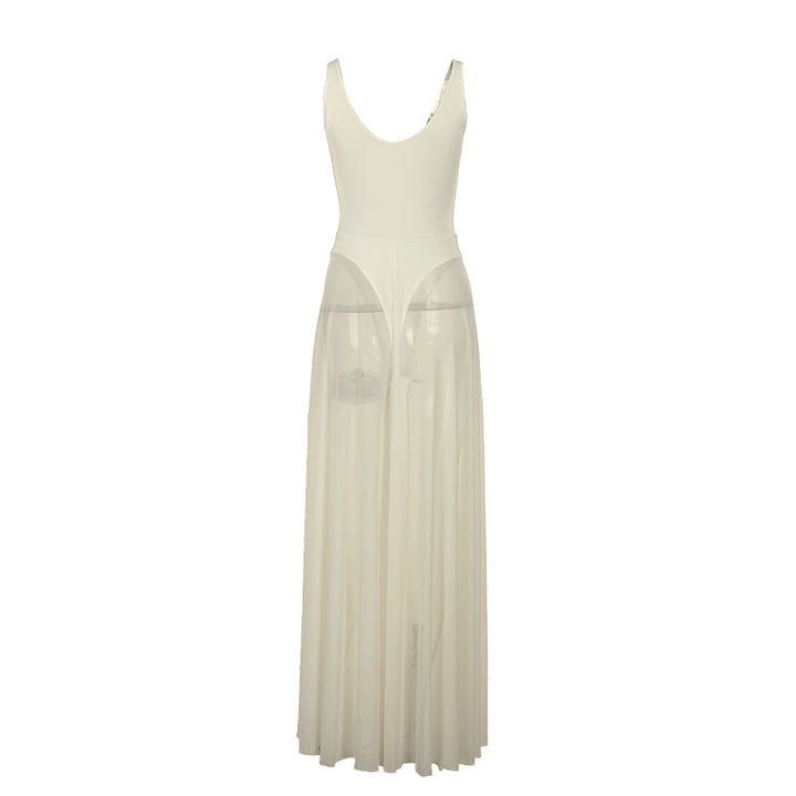 Damen Stilvolles Maxikleid mit transparentem Rock und elegantem V-Ausschnitt Echo Archiv