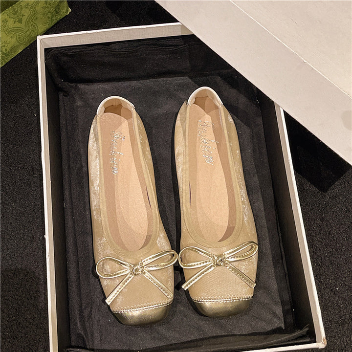 Damen nan Ballerina-Slipper mit quadratischer Zehenpartie, Schleifenapplikation und viskoelastischem Fußbett Echo Archiv