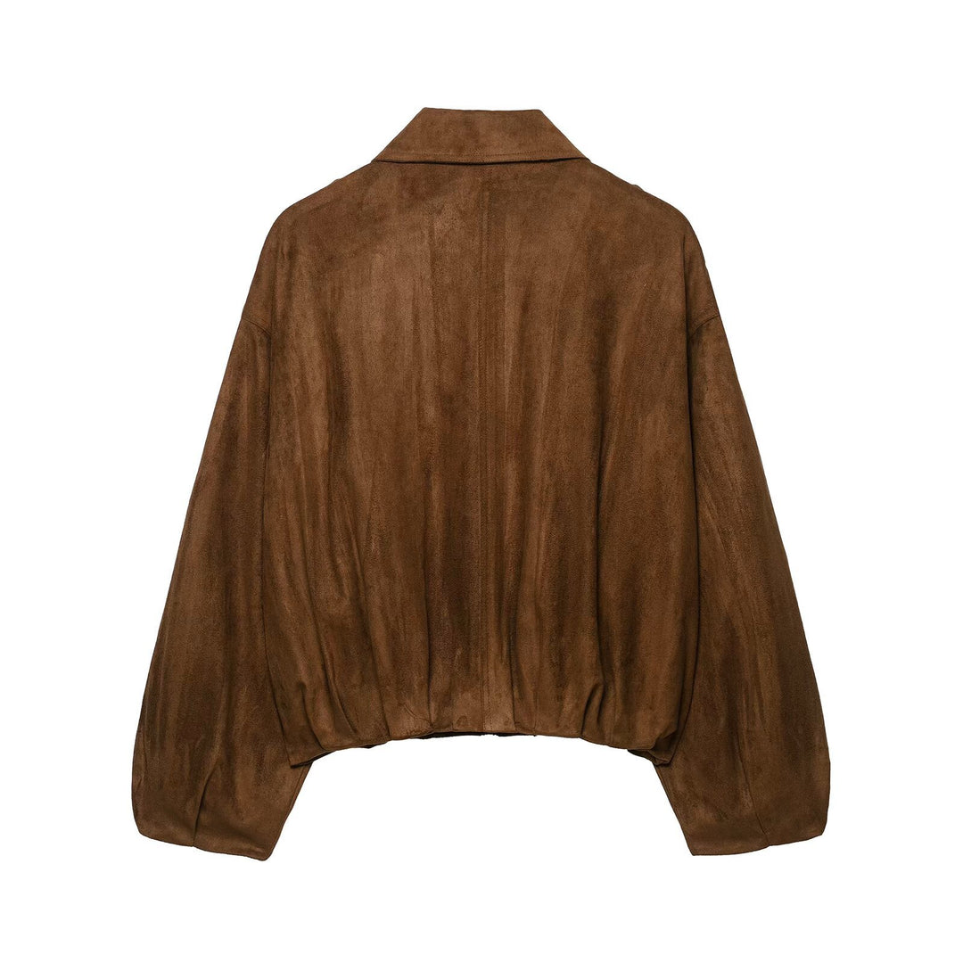 Damen Kurz geschnittene Wildleder-Bikerjacke mit Schulterklappen Echo Archiv