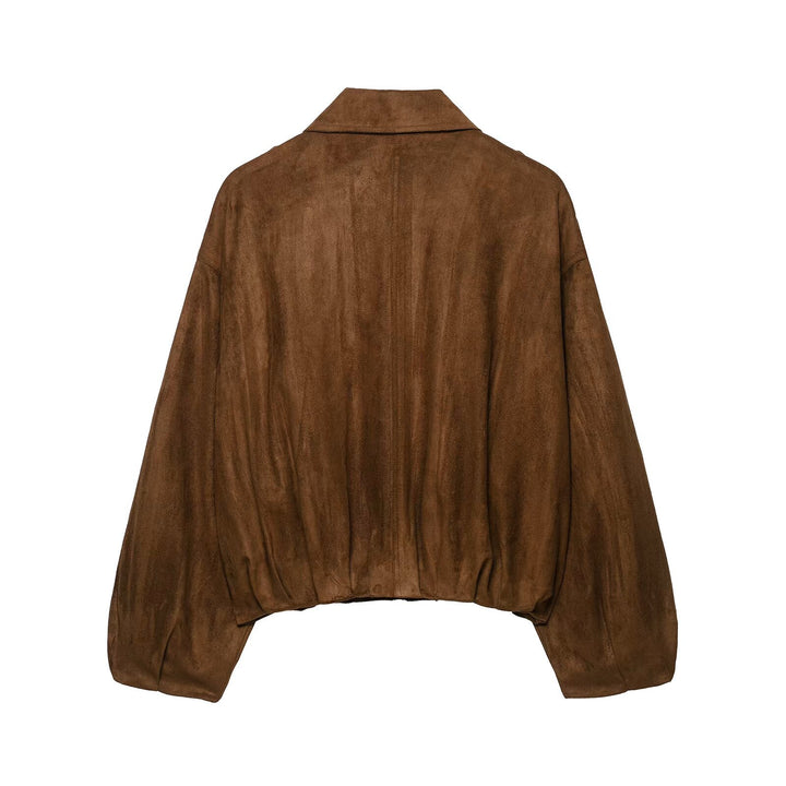 Damen Kurz geschnittene Wildleder-Bikerjacke mit Schulterklappen Echo Archiv