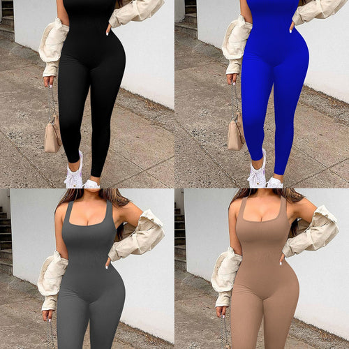 Damen Rippstrick Jumpsuit mit breiten Trägern und figurbetonter Passform Echo Archiv
