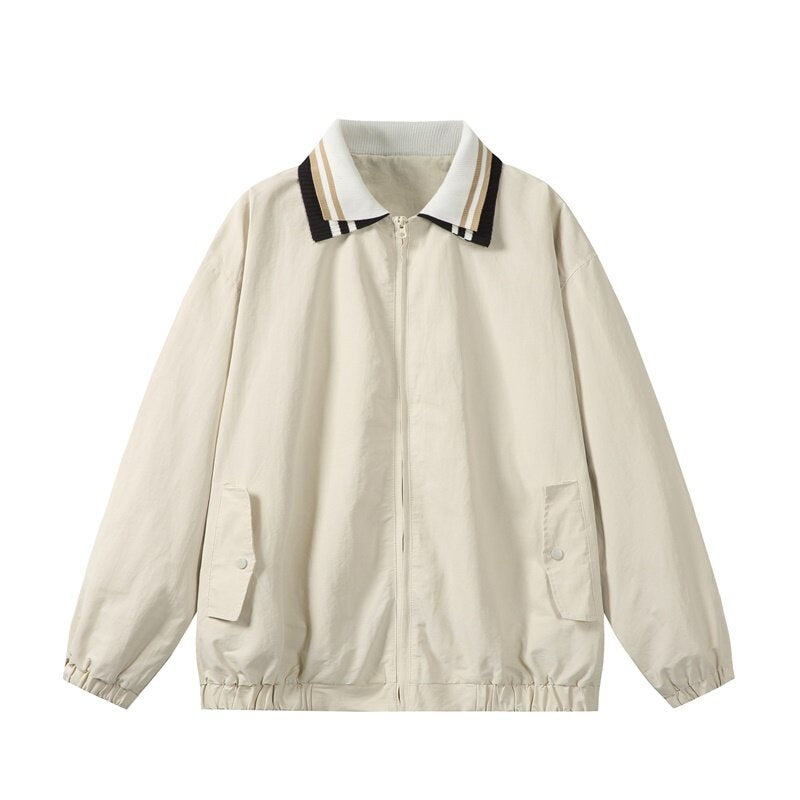 Herren Leichte Harrington‑Style Bomberjacke mit gestreiftem Rippkragen und Druckknopf‑Taschen Echoarchiv