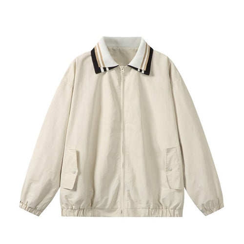 Herren Leichte Harrington‑Style Bomberjacke mit gestreiftem Rippkragen und Druckknopf‑Taschen Echoarchiv