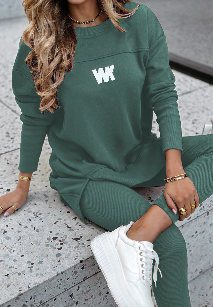 Damen nan Oversize-Longsweatshirt mit seitlichen Schlitzen und highwaist Ripp-Leggings Set Echo Archiv