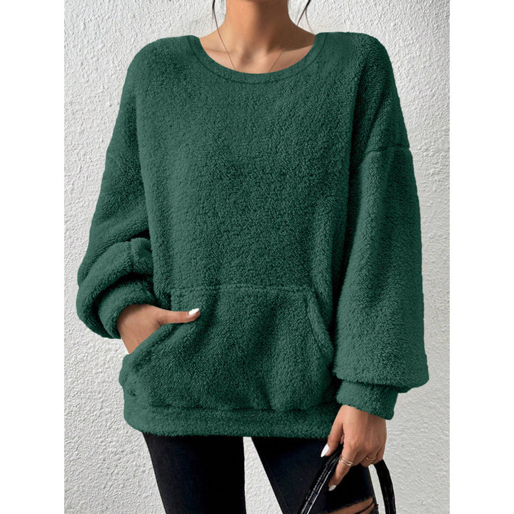 Damen Kuscheliger Oversize-Sherpa-Pullover mit Kängurutasche und Ballonärmeln Echo Archiv