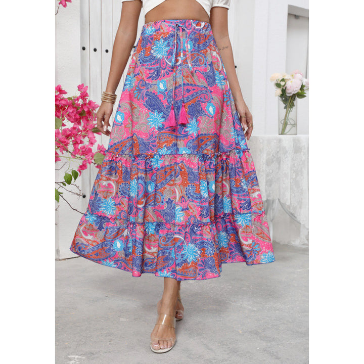 Damen Midi-Rock im verspielten Boho-Stil mit buntem Paisleymuster und voluminösem Saum Echo Archiv
