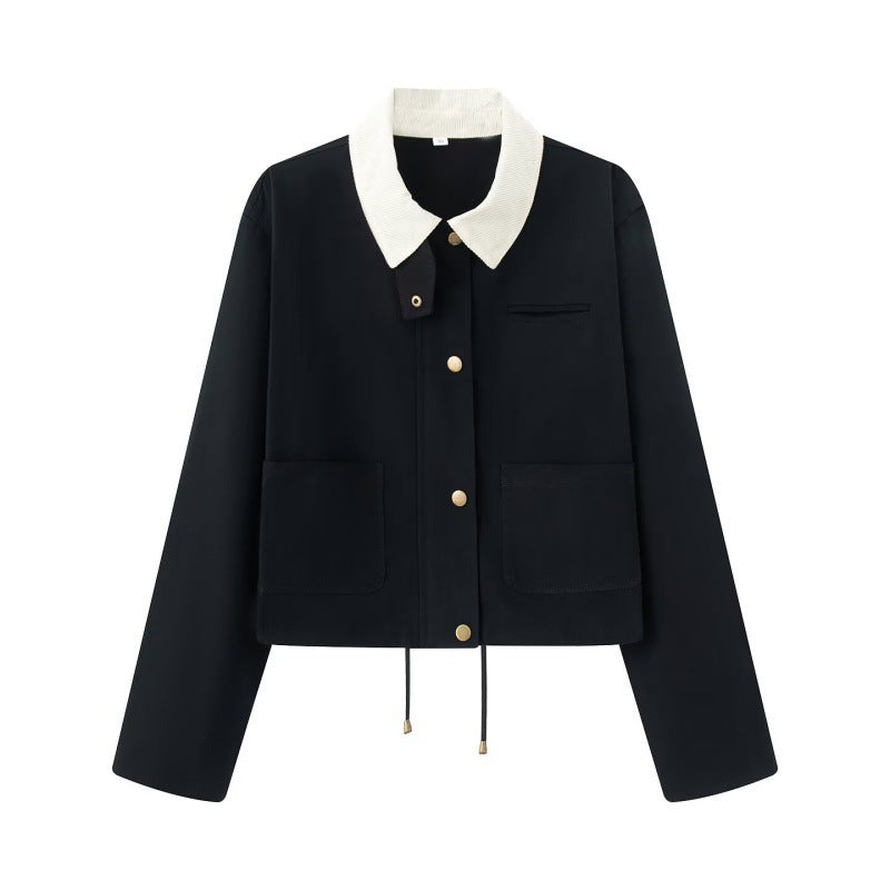 Damen Cropped Workwear‑Jacke mit Cordkragen, Druckknöpfen und Tunnelzug Echo Archiv