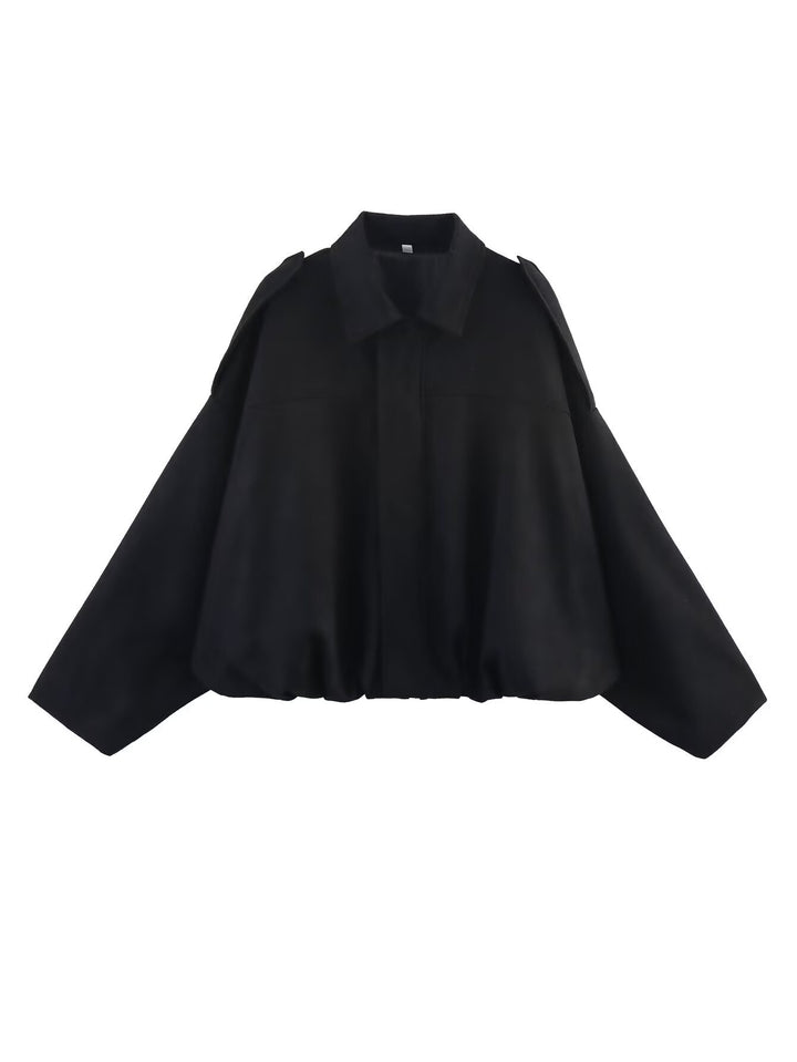 Damen Gekürzte Oversize-Blousonjacke aus Veloursoptik mit Tunnelzugsaum und Schulterpatten Echo Archiv