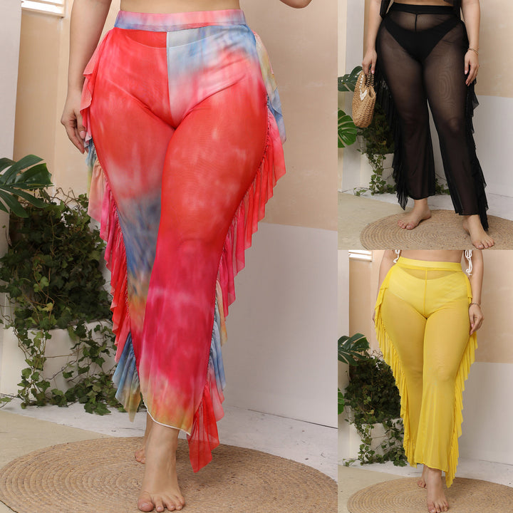 Damen elegante und luftige Strandhose mit Rüschendetails Echo Archiv