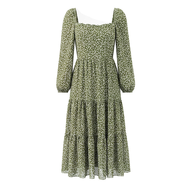Damen Midikleid im Stufen-Design mit quadratischem Ausschnitt und Puffärmeln Echo Archiv