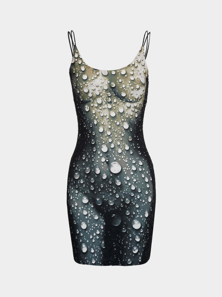 Damen Minikleid im modernen Wasserfall-Design mit verstellbaren Spagetti-Trägern Echo Archiv