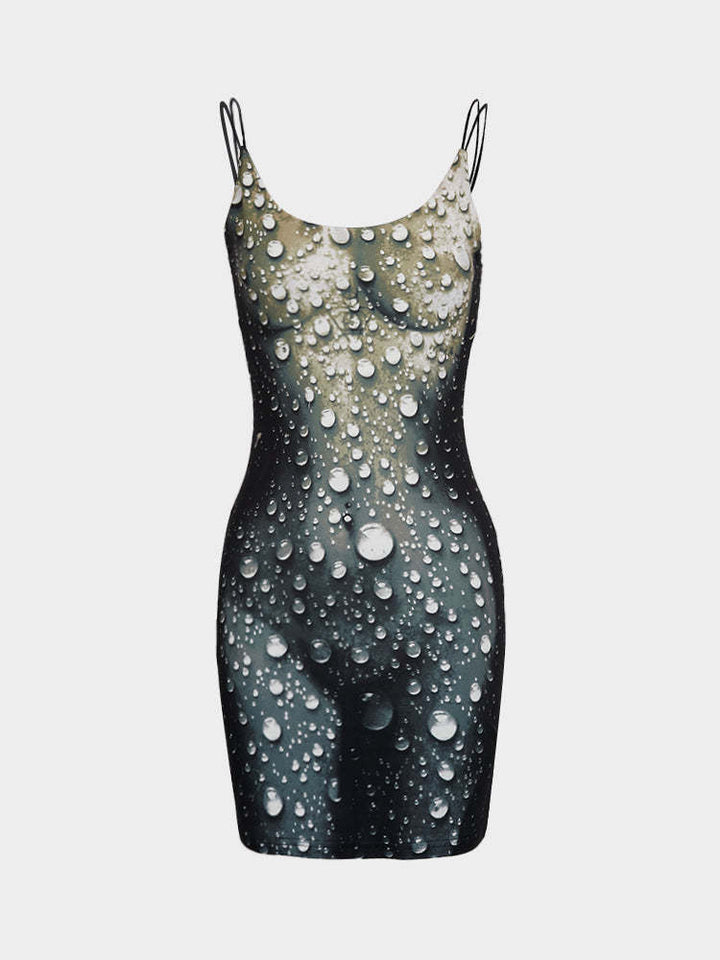 Damen Minikleid im modernen Wasserfall-Design mit verstellbaren Spagetti-Trägern Echo Archiv