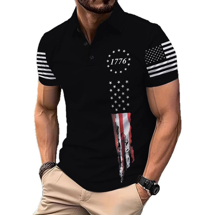 Herren Poloshirt mit patriotischem Grafikdesign und stylishem V-Ausschnitt Echoarchiv