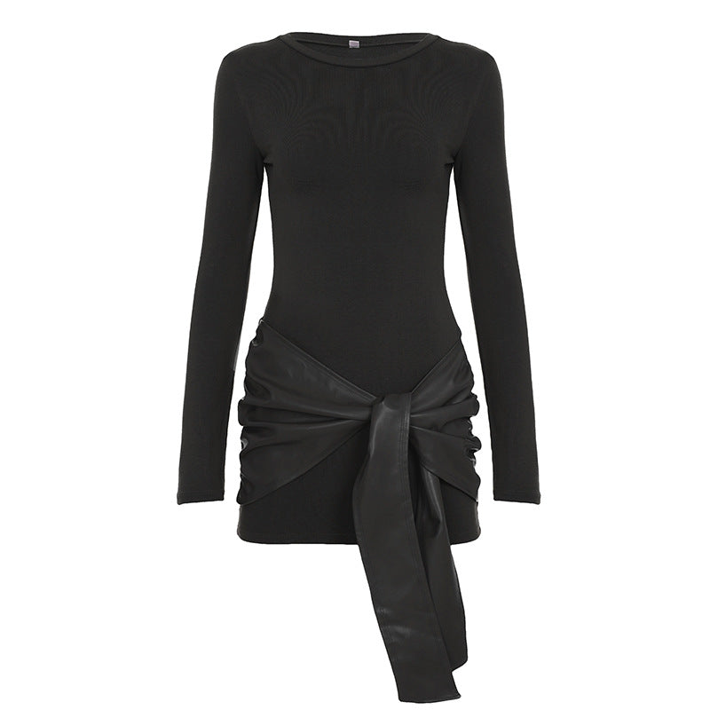 Damen nan tailliertes Longsleeve-Minikleid mit Kunstleder-Wickelbund und Drapé-Detail Echo Archiv