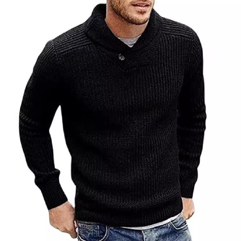 Herren Strickpullover mit Schalkragen und Knopfdetail Echoarchiv