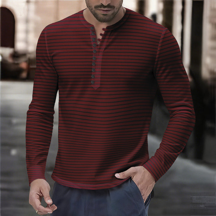 Herren Langarm-Henley-Shirt mit modernem Streifenmuster Echoarchiv
